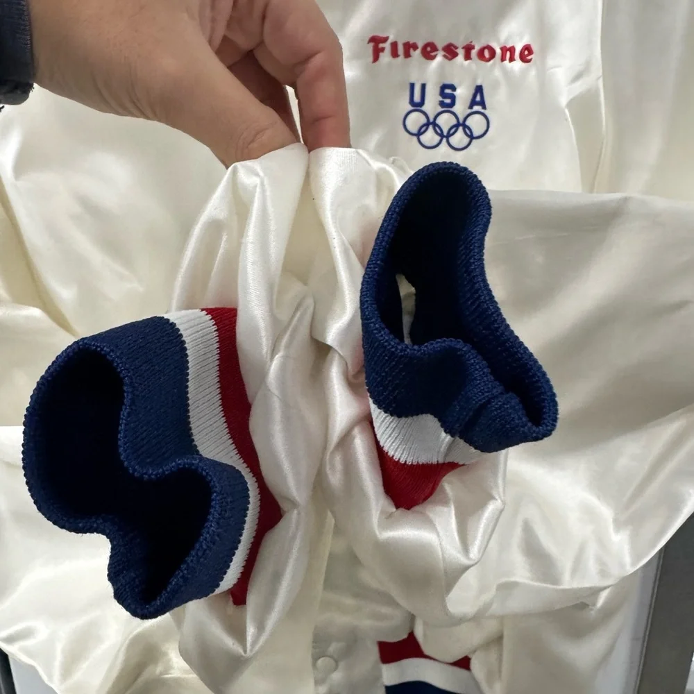 Vintage King Louie USA Team Olympics Firestone Bomber Jacket White Mens XL 80s‎